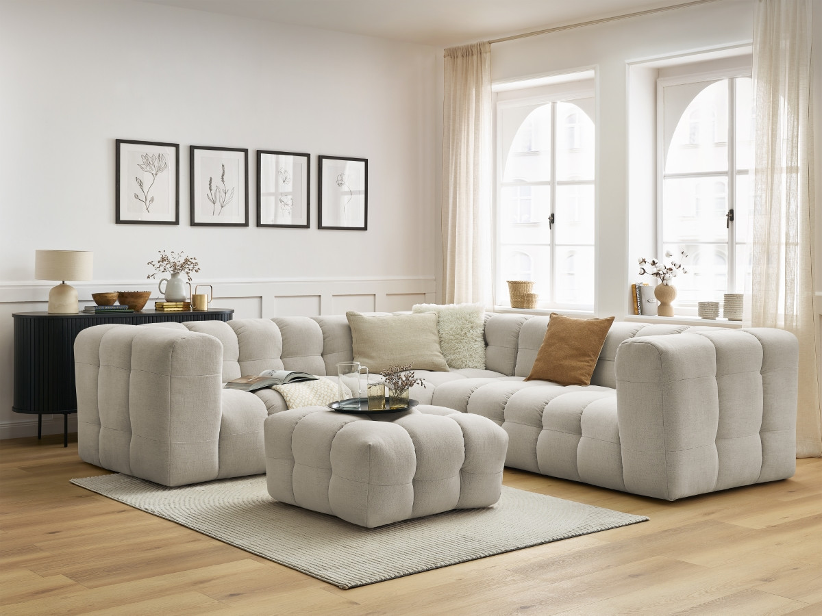 Bobochic Cloud Ecksofa mit Pouf 268 × 110 cm Stoff Beige