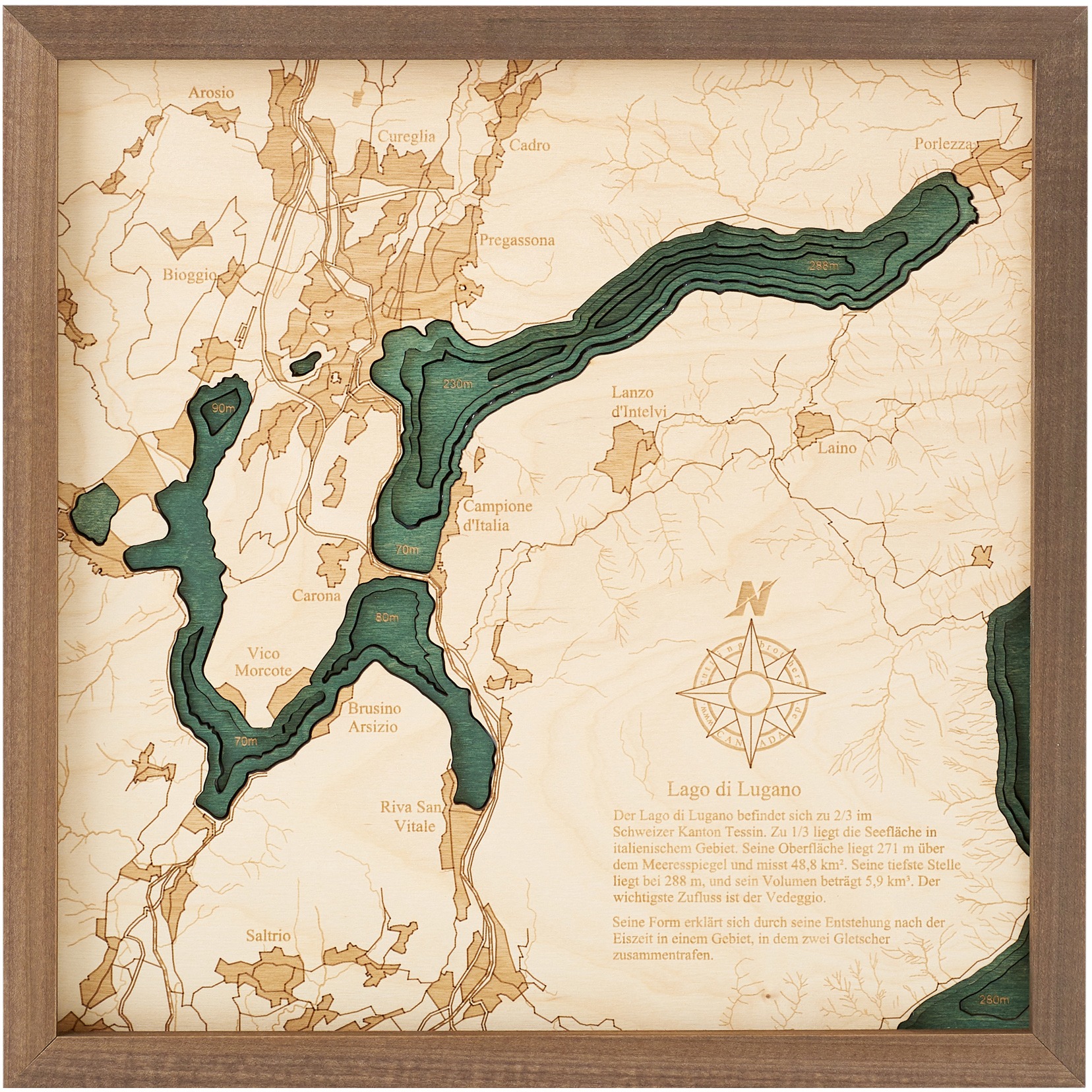 Cutting Brothers 3D Holz-Wandkarte Lago di Lugano Luganer See 35 x 35 moebelfaktor