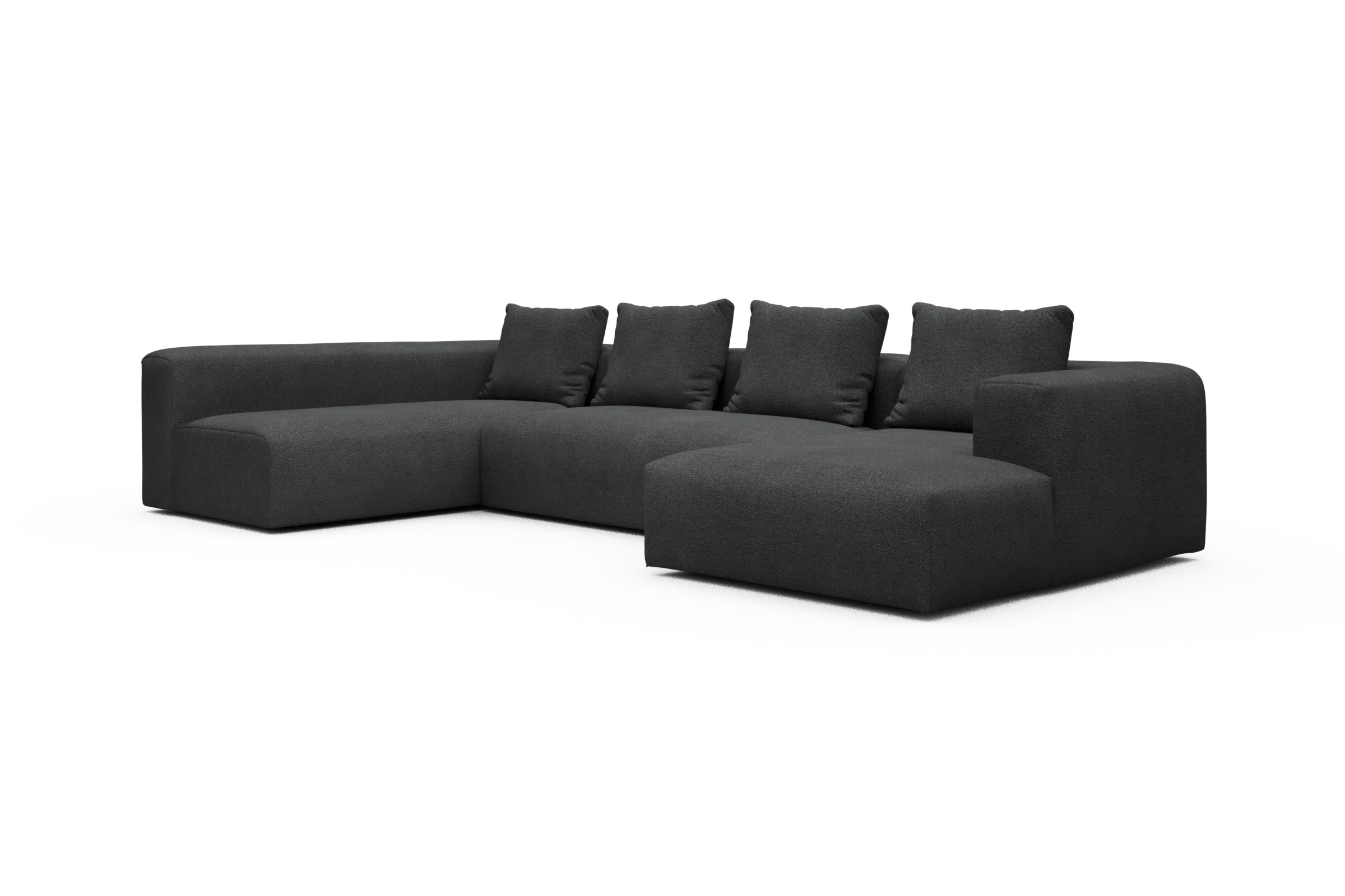 Wohnlandschaft Fred Chaiselongue rechts mit 2-Sitzer und lange Armlehne links Boucle-Charcoal