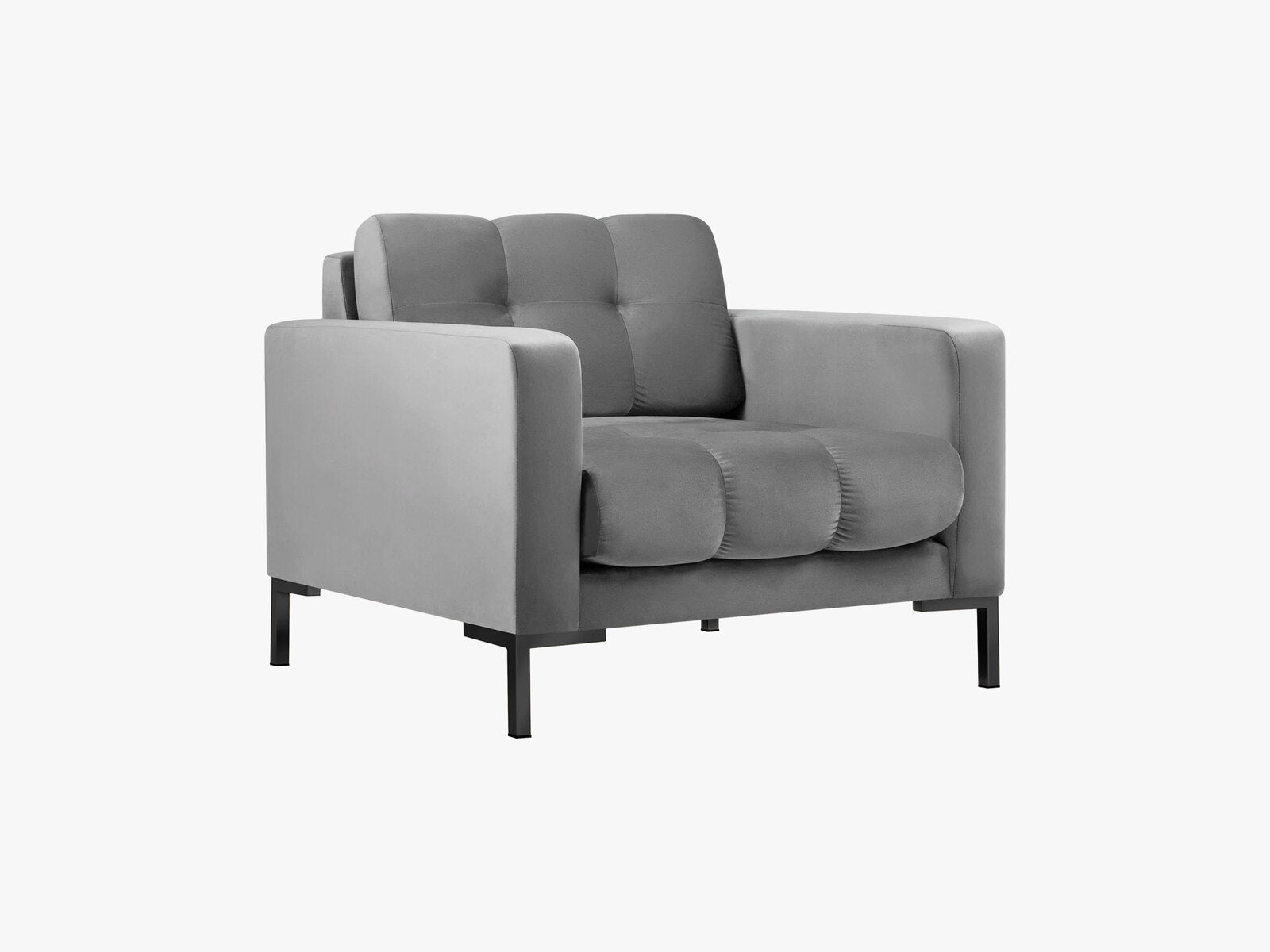 Micadoni Sessel Mamaia 1-Sitzer Samt Bluvel Hellgrau schwarze Beine