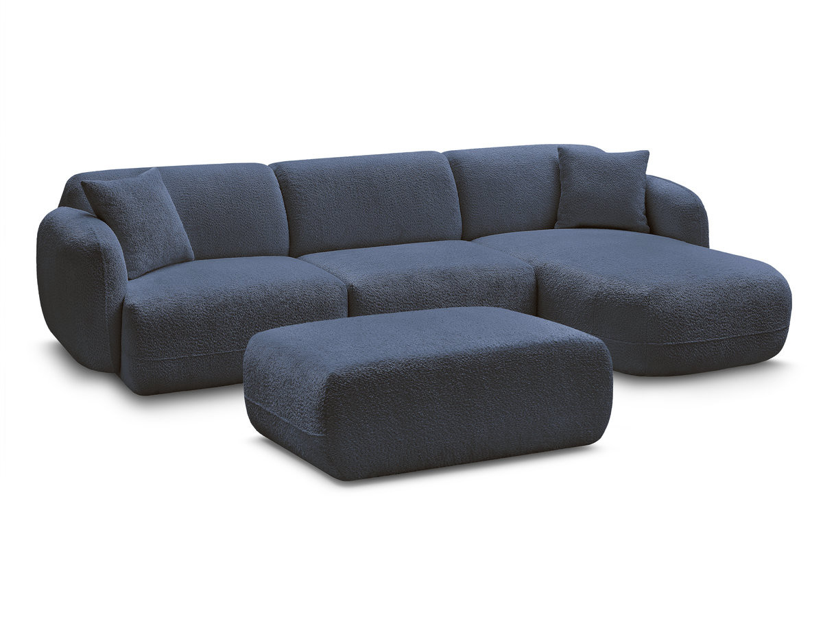 Bobochic Anda Ecksofa mit Pouf 292 × 163 cm Chenille Dunkelblau Ecke rechts