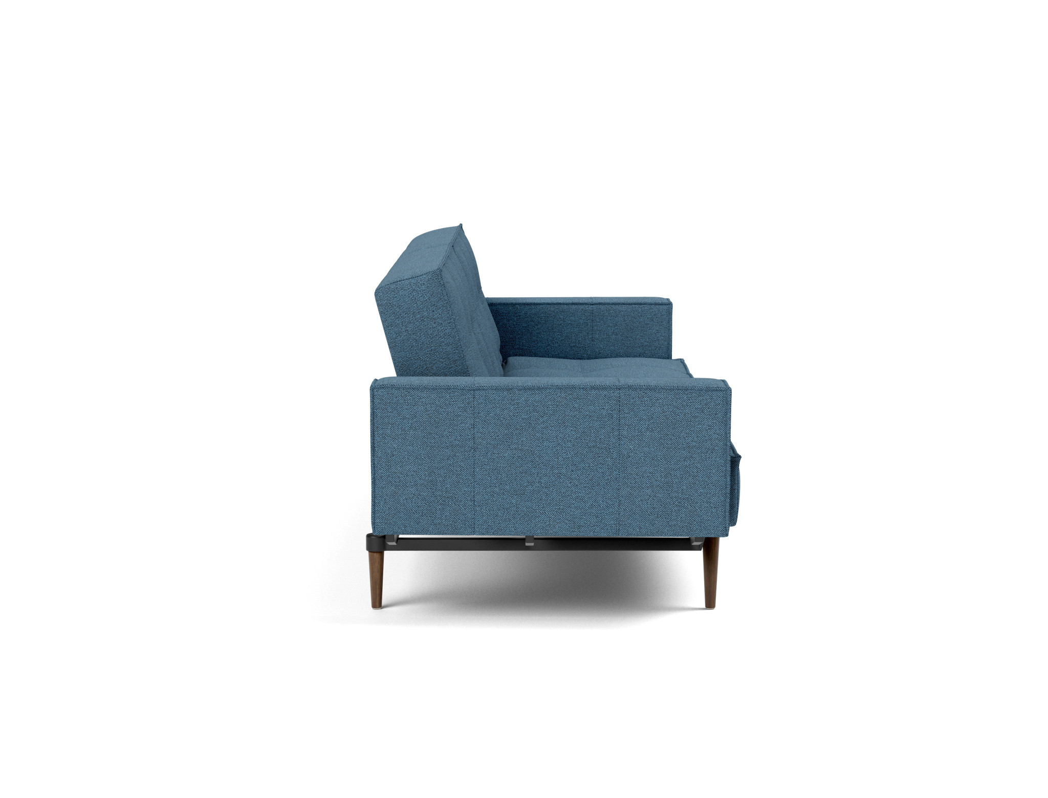 Schlafsofa Splitback mit Armlehnen Strukturierter Stoff Weda 302-Weda-Blue Beine Styletto Eiche dunkel