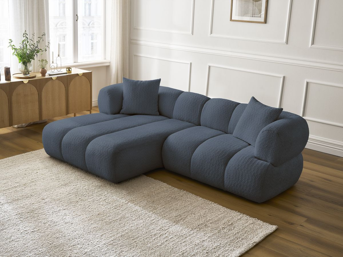 Bobochic Pamira Ecksofa Bouclé-Stoff Dunkelblau Ecke links