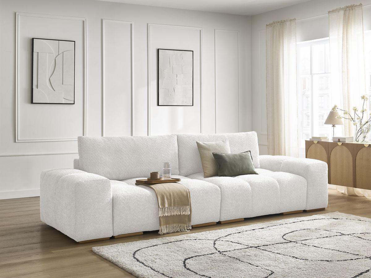 Bobochic Anakin Sofa 3-Sitzer, 2 Kissen Bouclé-Stoff Weiß