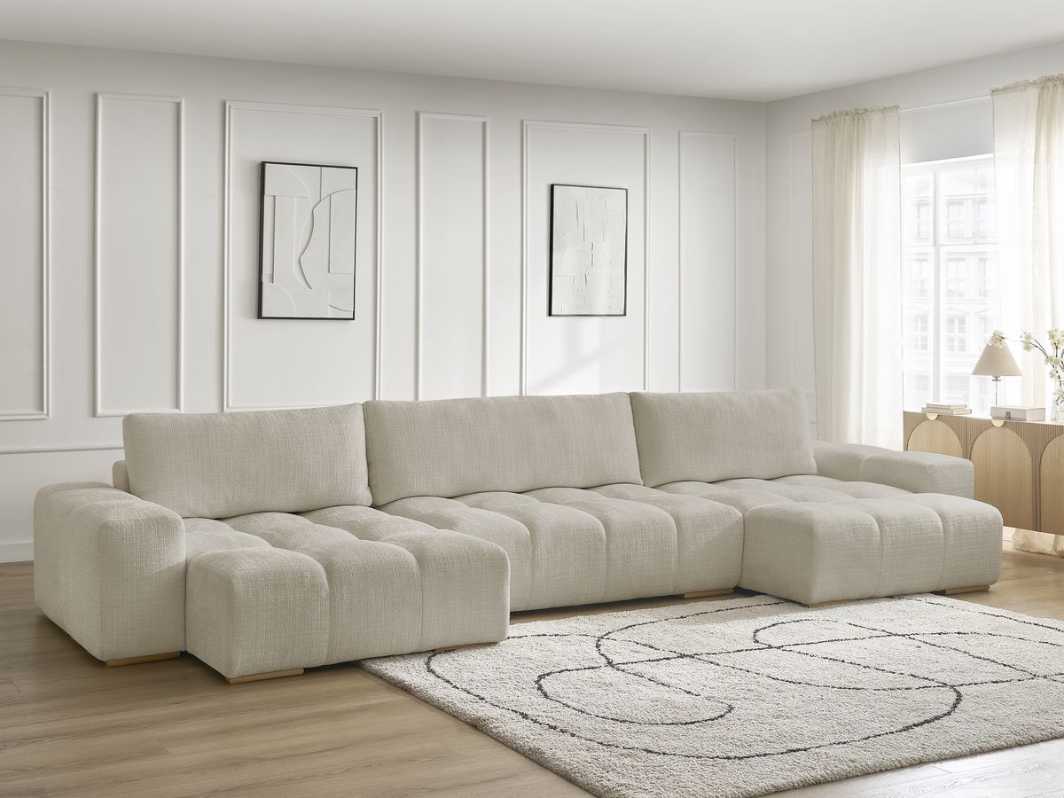 Bobochic Anakin Wohnlandschaft, 3 Kissen Strukturstoff Beige
