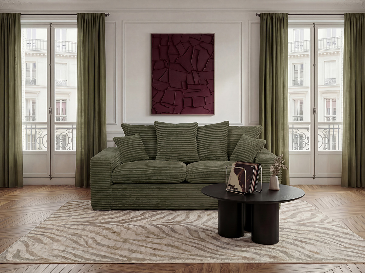 Bobochic Nevada Sofa 2,5-Sitzer Breitcord weich Grün
