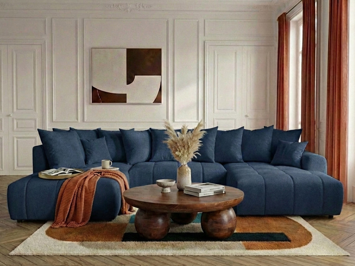 Bobochic Roxelane Wohnlandschaft Melange-Stoff Dunkelblau Ecke rechts