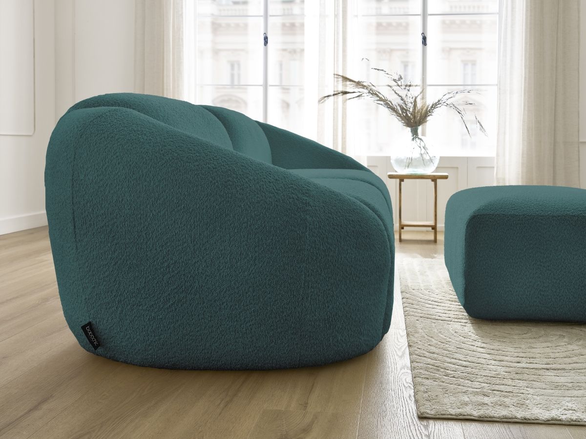 Bobochic Tina Sofa 4-Sitzer mit Pouf Bouclé-Stoff Hellblau