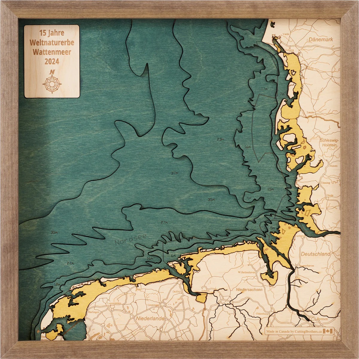 Cutting Brothers 3D Holz-Wandkarte Wattenmeer 35 x 35 moebelfaktor