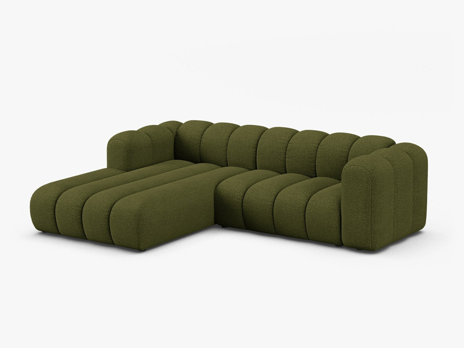 Micadoni Modulares Ecksofa Lupine 4-Sitzer mittelgroß Links Boucle Baloo Dunkel-Olivgrün