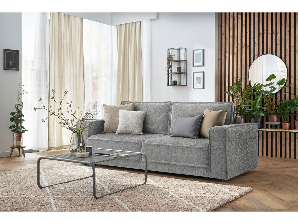 Bobochic Emile Schlafsofa 3-Sitzer mit Bettkasten Melange-Stoff Hellgrau