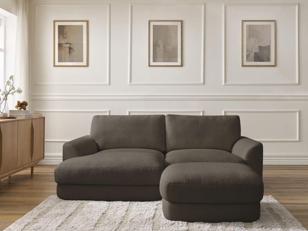 Bobochic Leonore Ecksofa mit Pouf Bouclé-Stoff Braun Ecke links