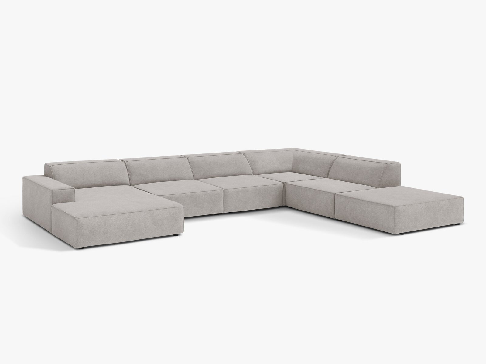 Micadoni Panorama-Ecksofa Jodie 7-Sitzer Strukturierter Stoff Liberty Hellgrau Rechts