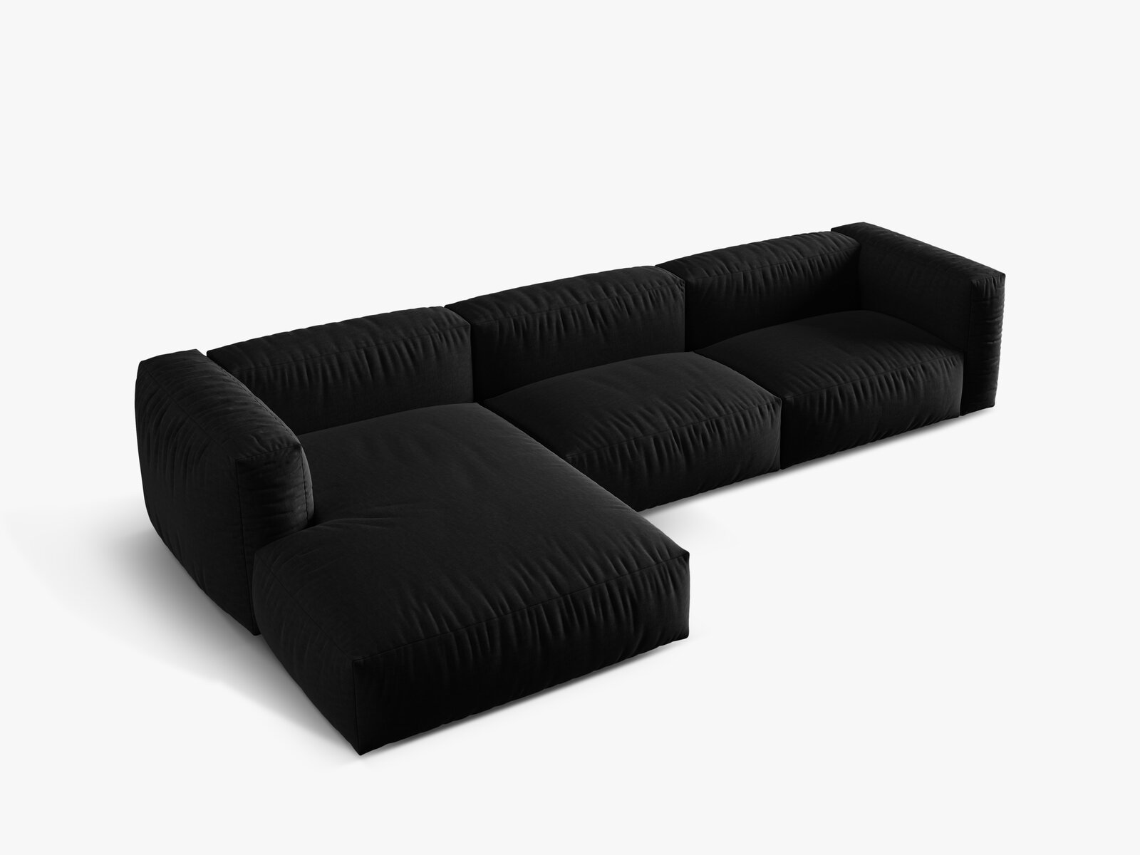 Micadoni Ecksofa Martina 3-Sitzer Links Strukturierter Stoff Boston Schwarz