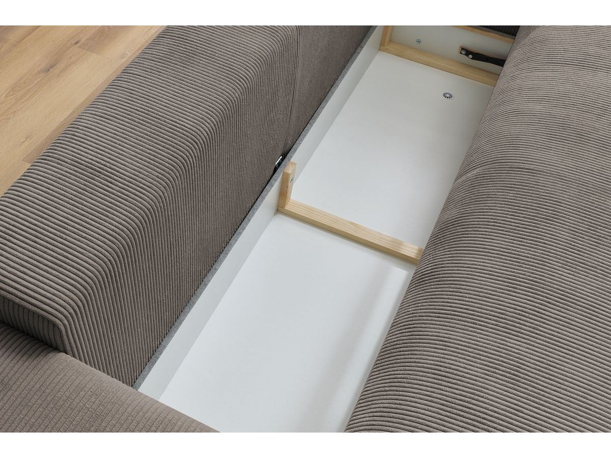 Bobochic Voltaire Schlafsofa 3-Sitzer mit Bettkasten Cordsamt Taupe