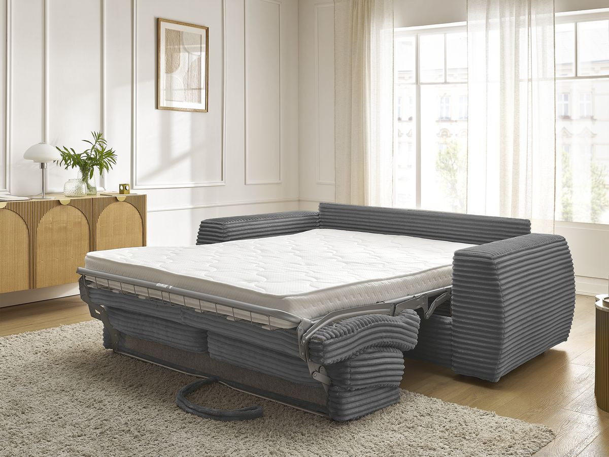 Bobochic Hugo Schlafsofa 3-Sitzer Cordsamt Dunkelgrau, Liegefläche 140 × 190 cm