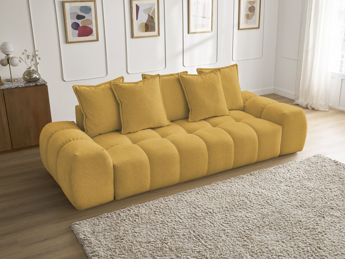 Bobochic Everest Sofa 3-Sitzer, 5 Kissen Melange-Stoff Gelb