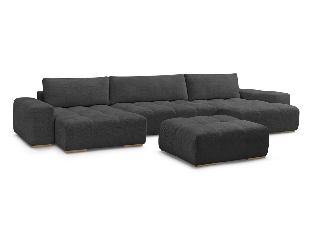 Bobochic Anakin Wohnlandschaft mit Pouf, Liegefläche 137 × 382 cm, 3 Kissen Strukturstoff Schwarz