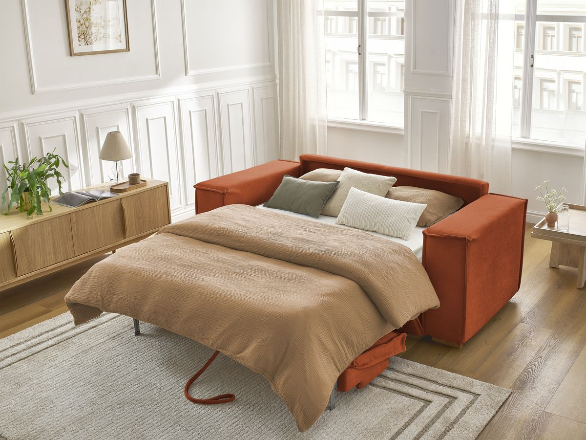 Bobochic Chelsea Schlafsofa 3-Sitzer Strukturstoff Orange, Liegefläche 140 × 200 cm