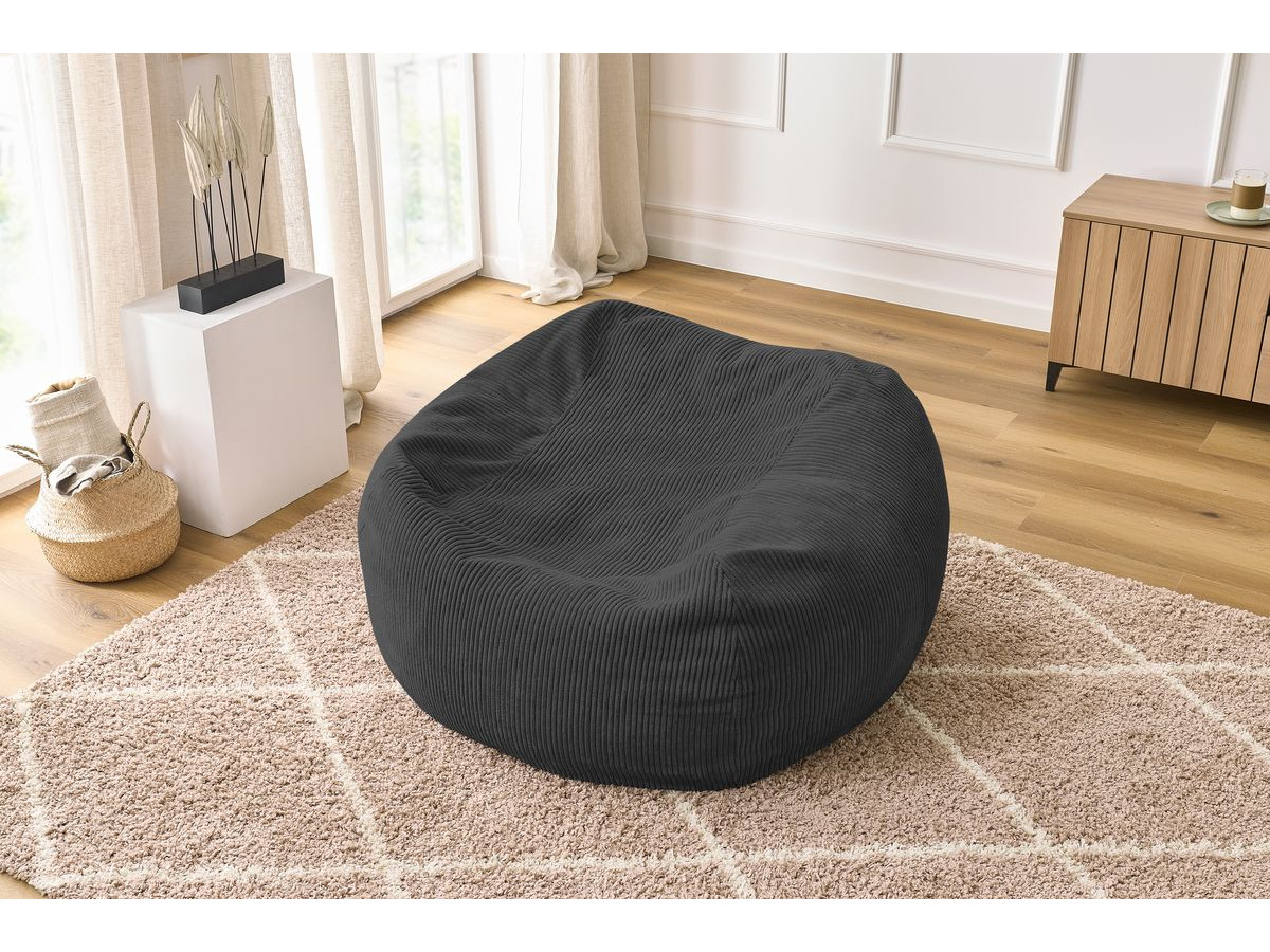 Bobochic Voltaire Pouf 120 × 70 cm Cordsamt Dunkelgrau