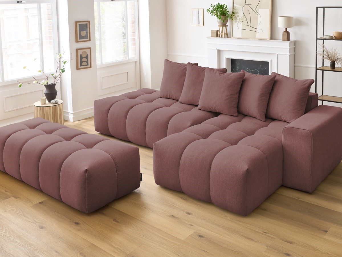 Bobochic Mont-blanc Ecksofa mit Pouf Melange-Stoff Rosa Ecke rechts