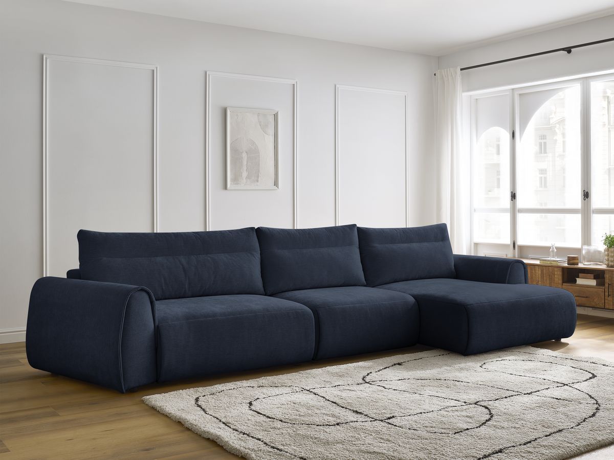 Bobochic Aden Ecksofa 386 × 152 cm Stoff Dunkelblau Ecke rechts