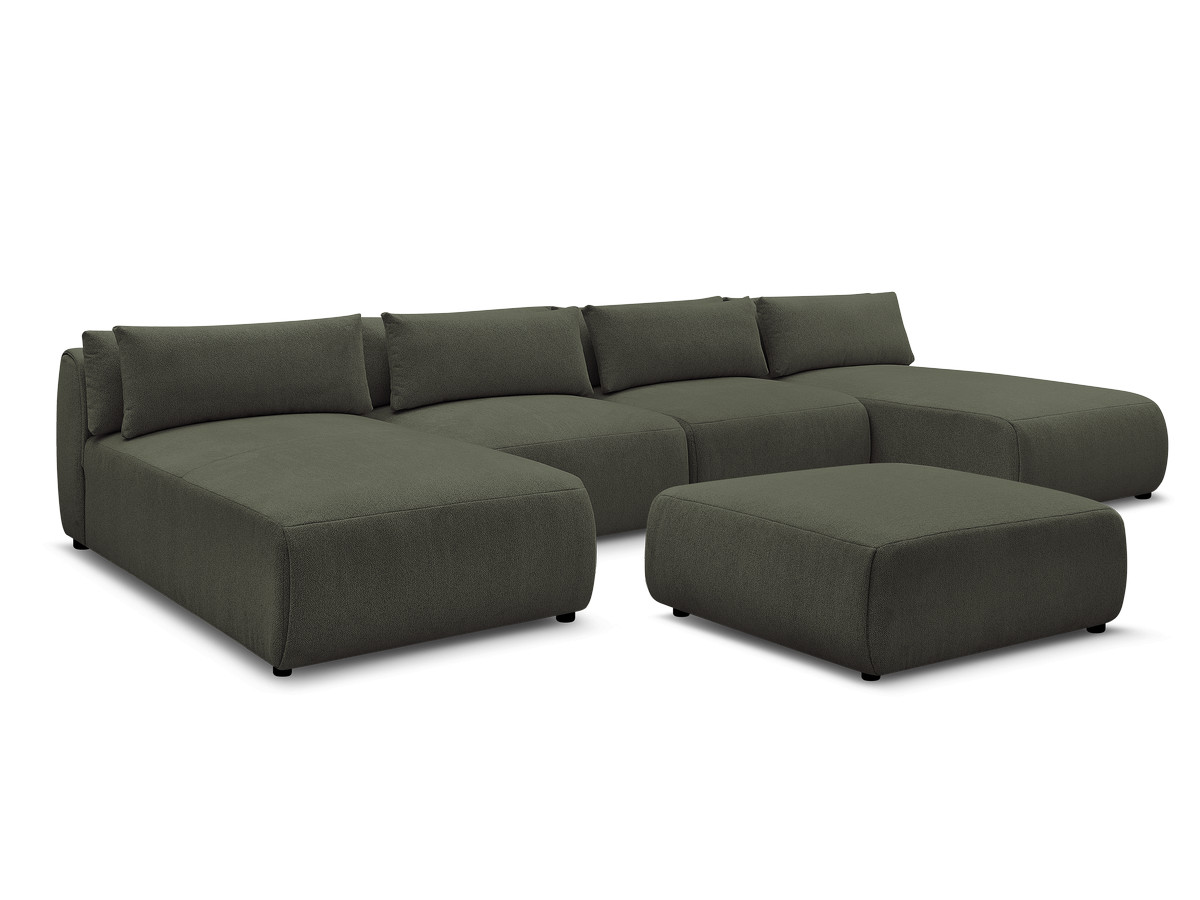 Bobochic Jana Wohnlandschaft mit großem Pouf Melange-Stoff Grün