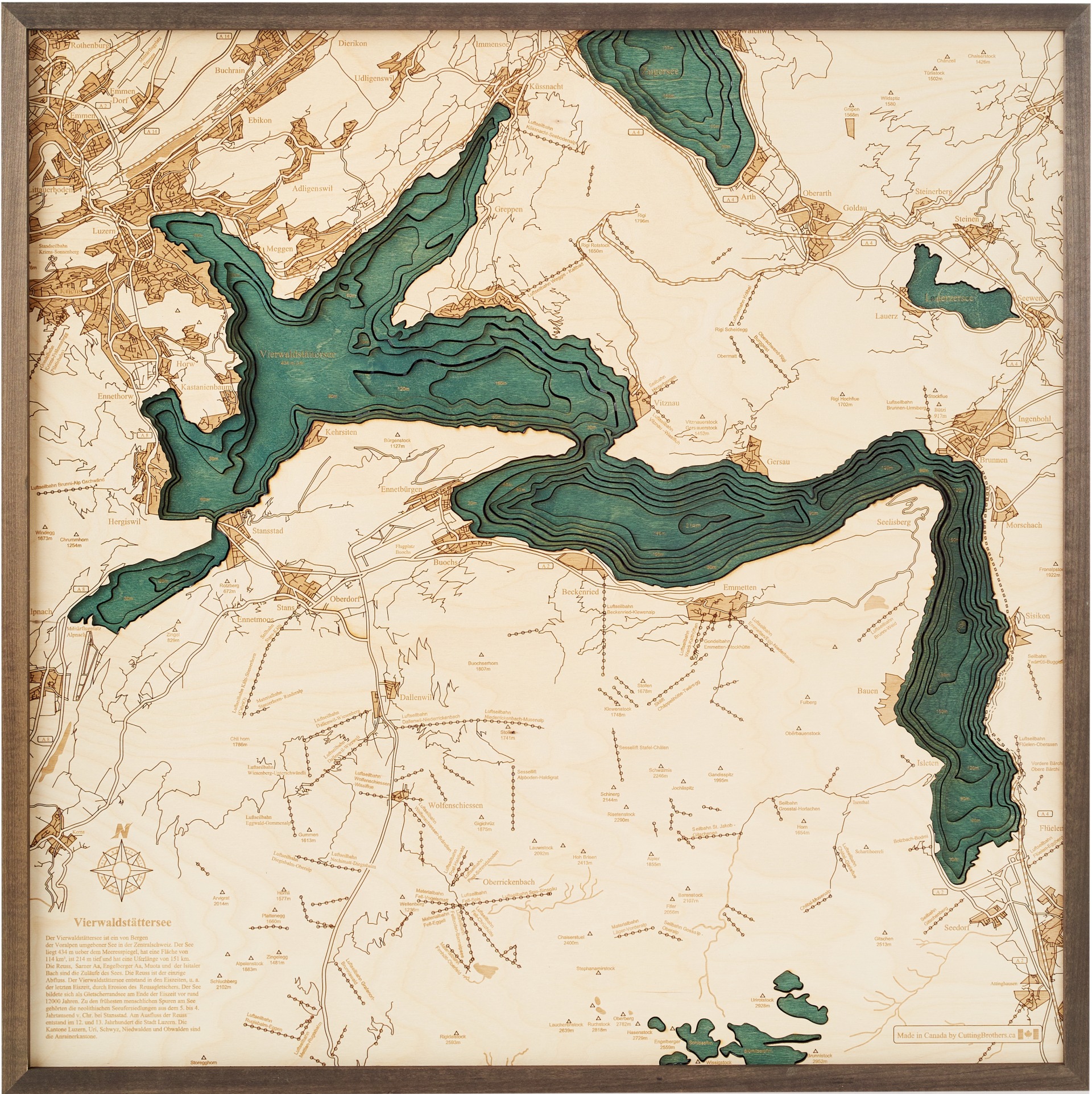 Cutting Brothers 3D Holz-Wandkarte Vierwaldstättersee 76 x 76 moebelfaktor