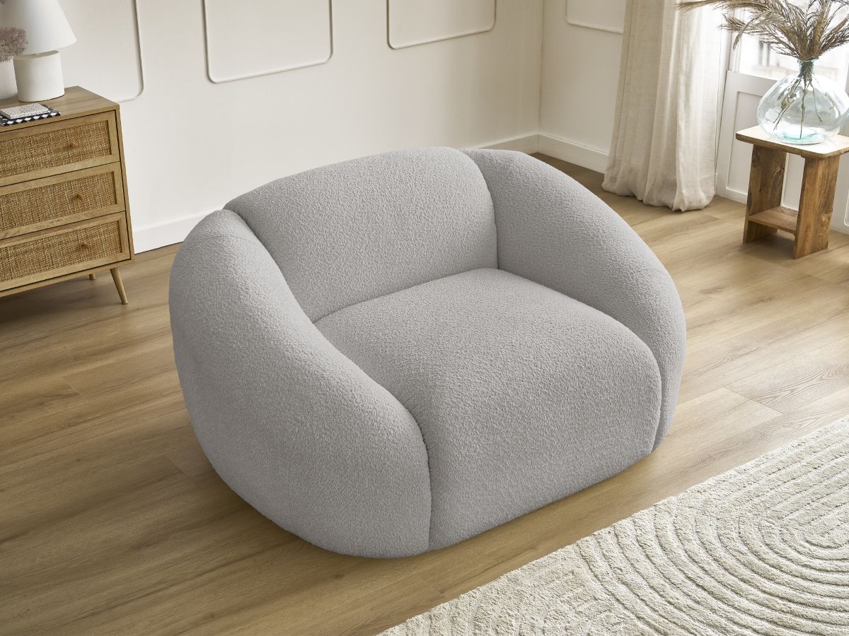 Bobochic Tina Sessel Bouclé-Stoff Hellgrau