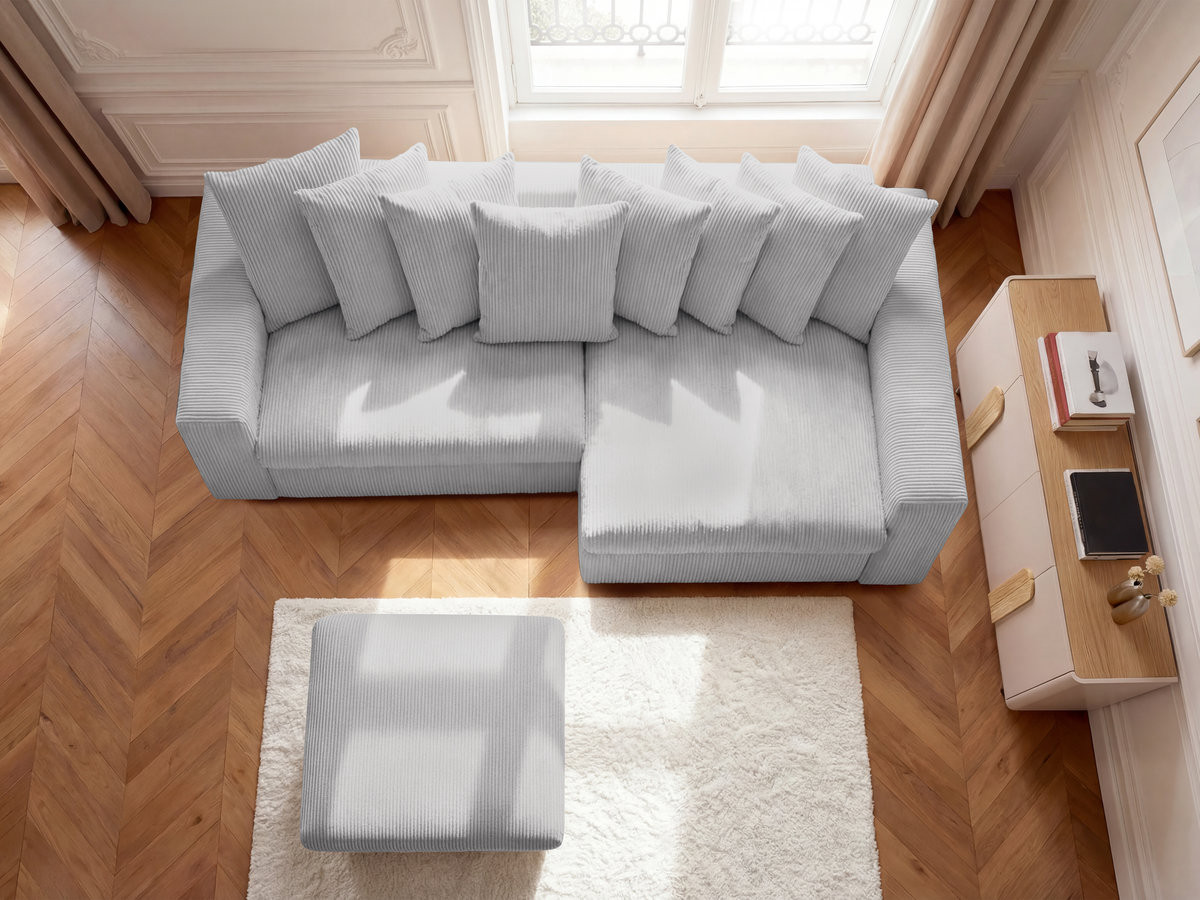 Bobochic Enore Ecksofa mit Pouf Cordsamt Hellgrau Ecke rechts