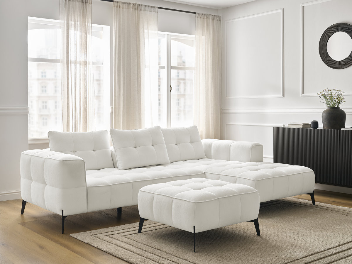 Bobochic Anis Ecksofa mit Pouf Strukturstoff Weiß Ecke rechts