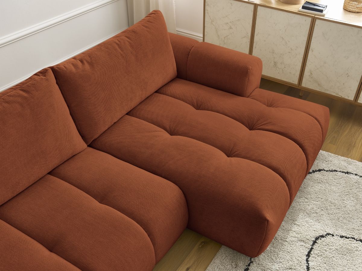 Bobochic Fuji Ecksofa mit Schlaffunktion und Bettkasten 292 × 160 cm Stoff Orange Ecke rechts