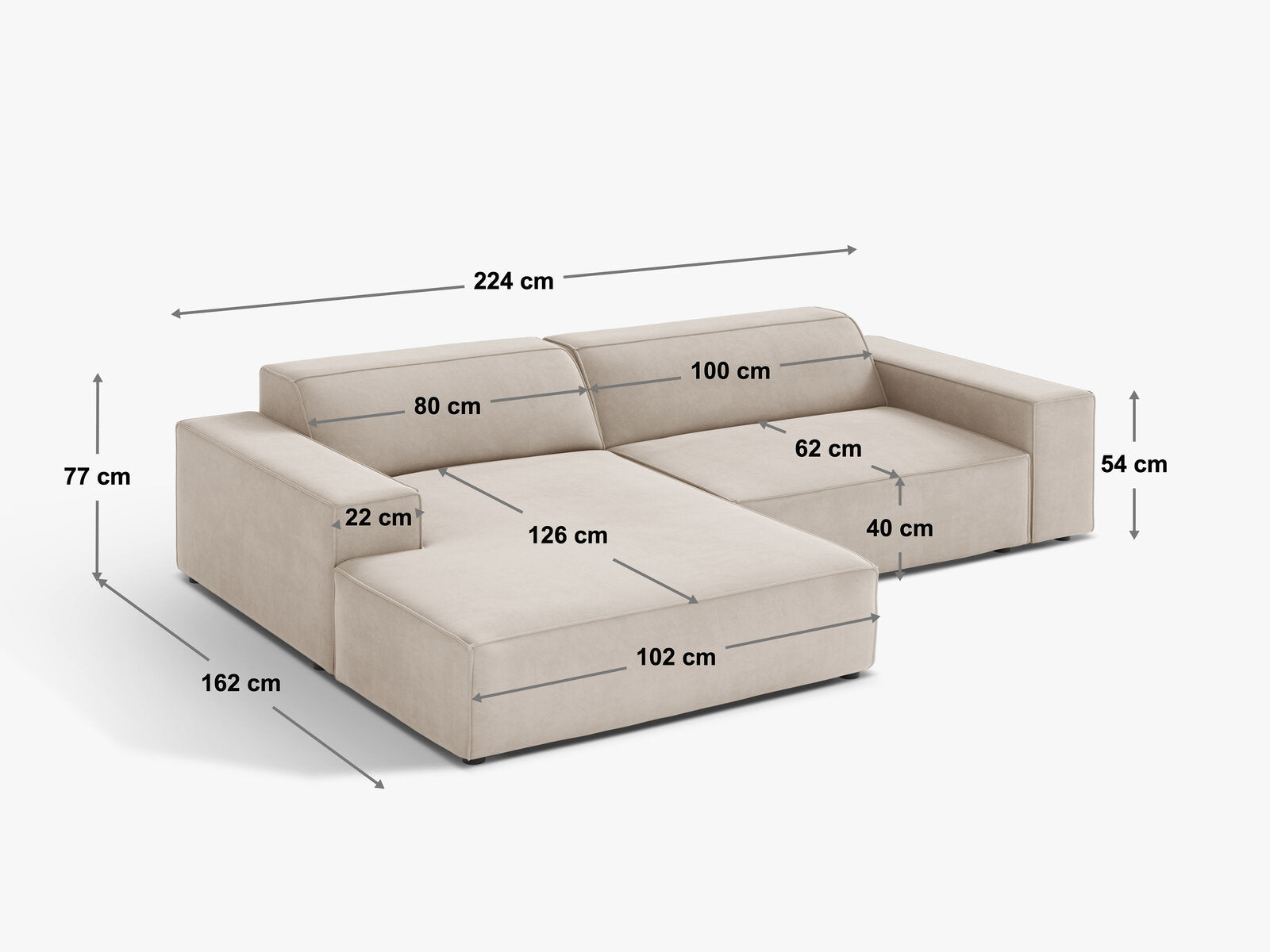 Micadoni Ecksofa Jodie 3-Sitzer Links Boucle Baloo Beige