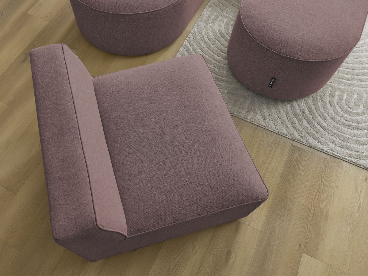 Bobochic Rousseau Ecksofa mit Sofamodul und Pouf Melange-Stoff Rosa Ecke rechts