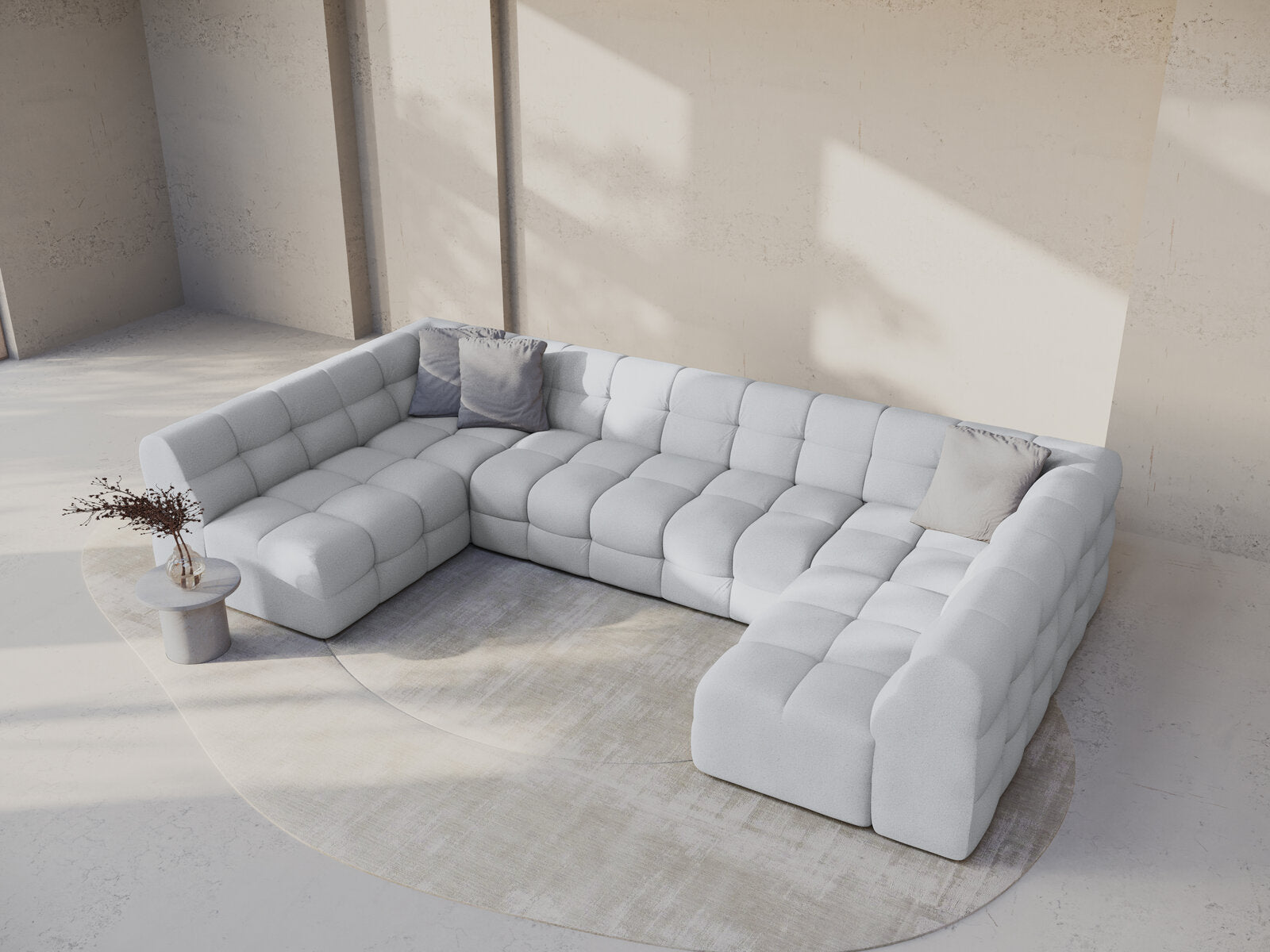 Micadoni Panorama-Sofa Kendal 7-Sitzer Strukturierter Stoff Hellgrau