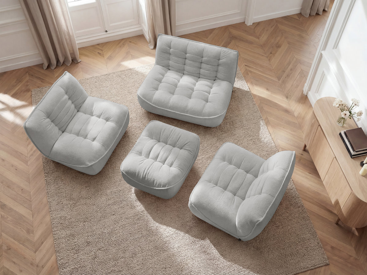Bobochic Serena Sofa 4-Sitzer mit Pouf Melange-Stoff Hellgrau