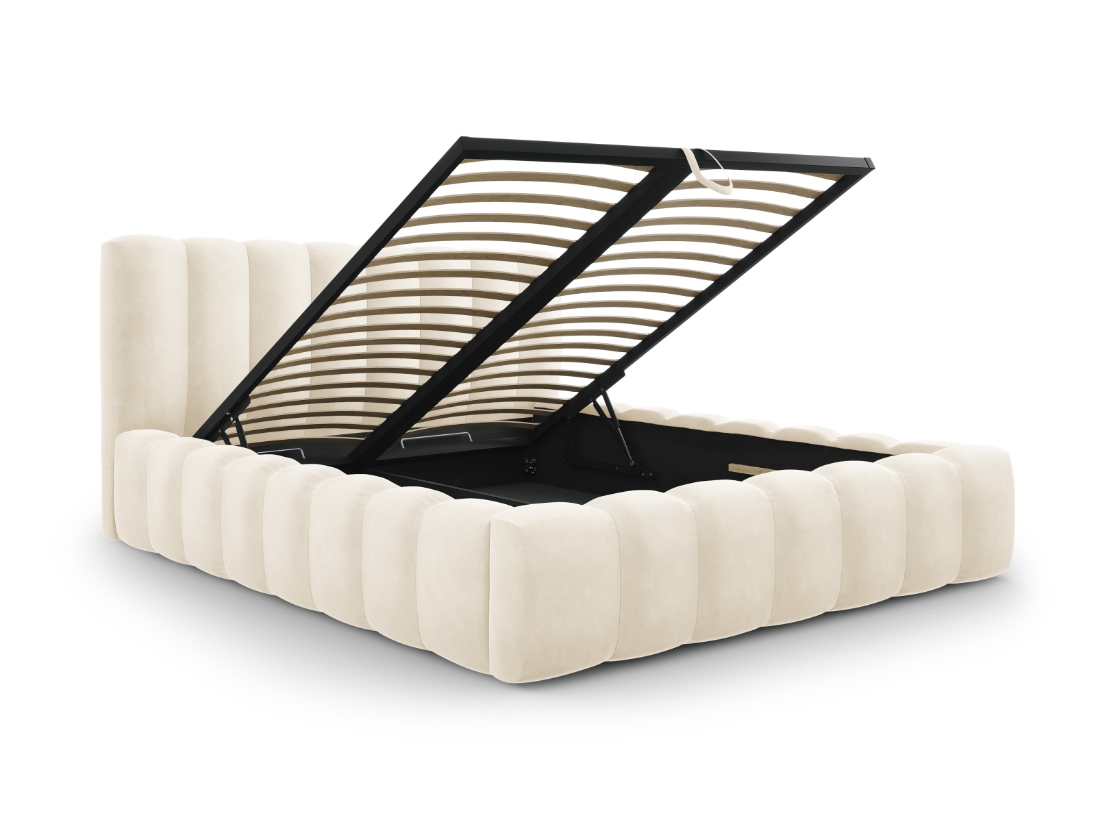 Cosmopolitan Design Stauraumbett mit Kopfteil Palma 200x200 Samt Bluvel Helles Beige