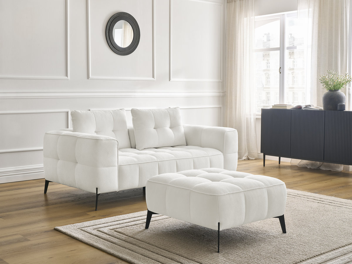 Bobochic Anis Sofa 2-Sitzer mit Pouf Strukturstoff Weiß