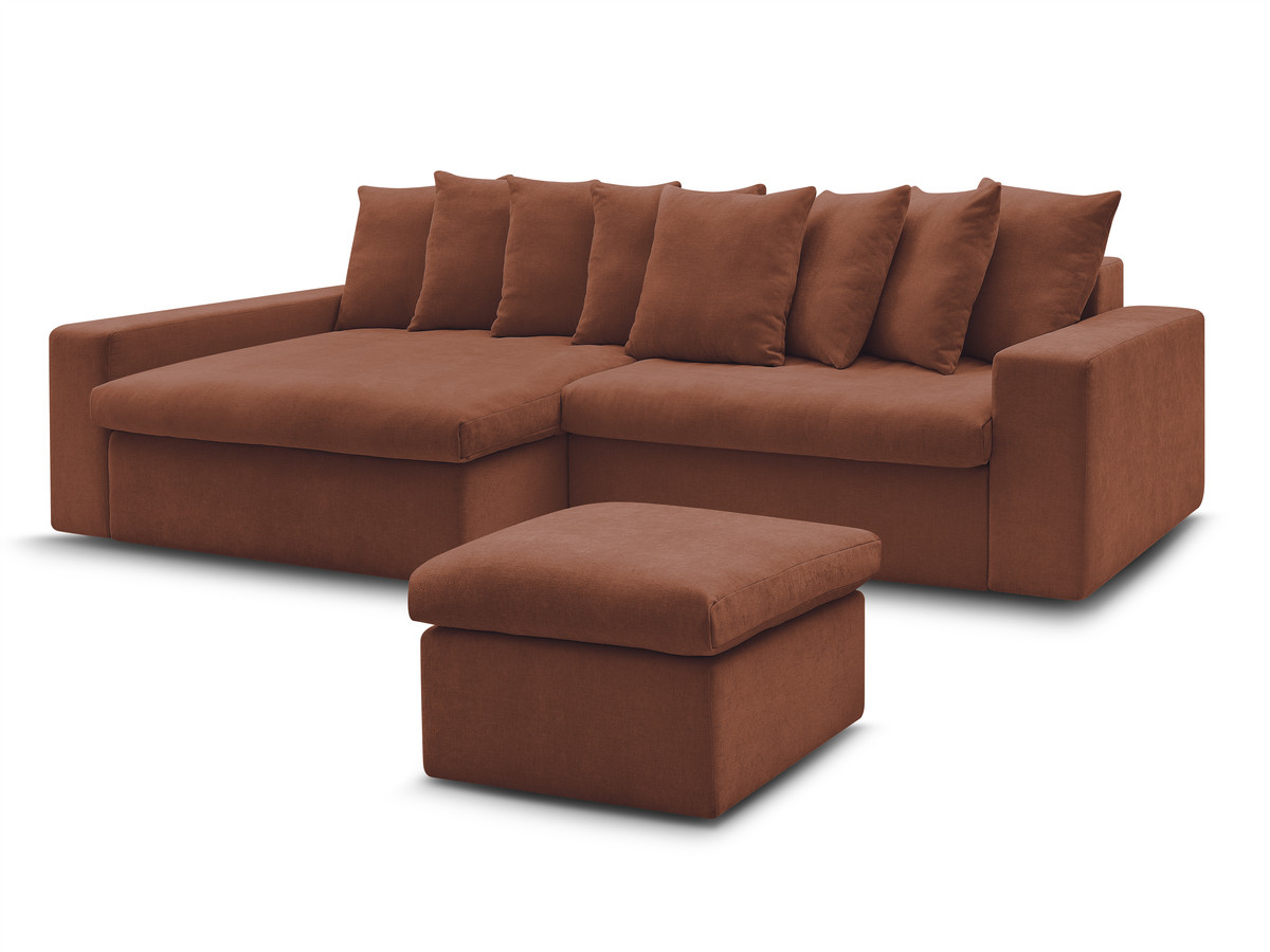 Bobochic Enore Ecksofa mit Pouf Stoff Rot Ecke links