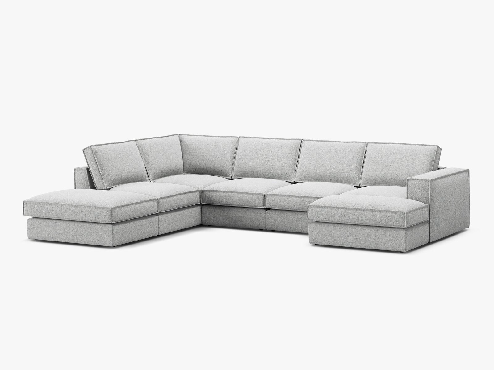 Micadoni modulares Panorama Ecksofa Pola 5-Sitzer Links Strukturierter Stoff Babel Hellgrau