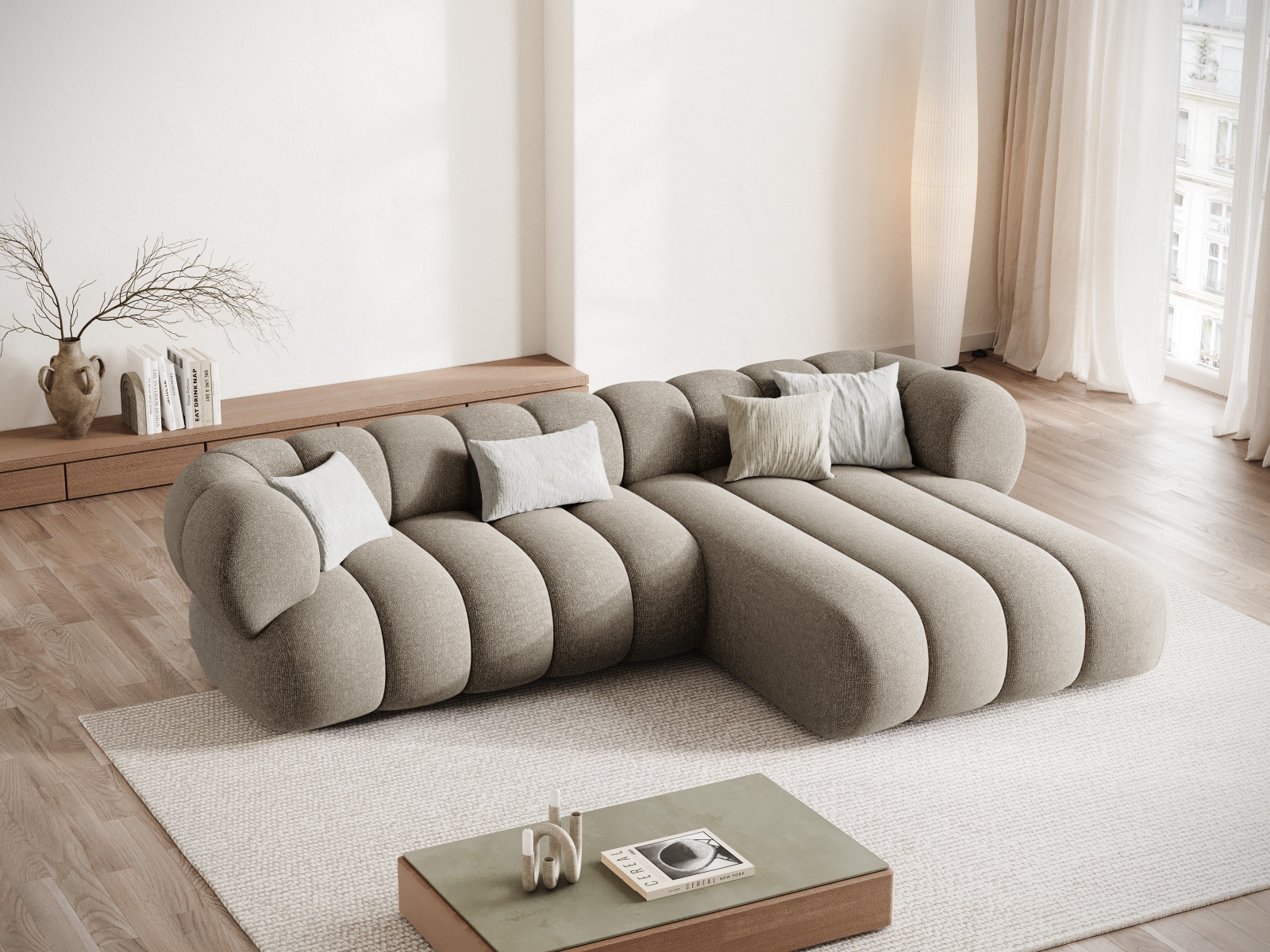 Cosmopolitan Design Ecksofa Koge 5-Sitzer Chenille Eden Dunkelbeige Rechts