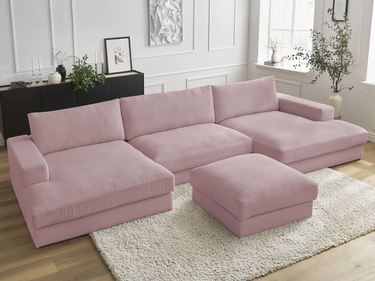 Bobochic Leonard Wohnlandschaft mit Pouf 404 × 159 cm Cordsamt Violett