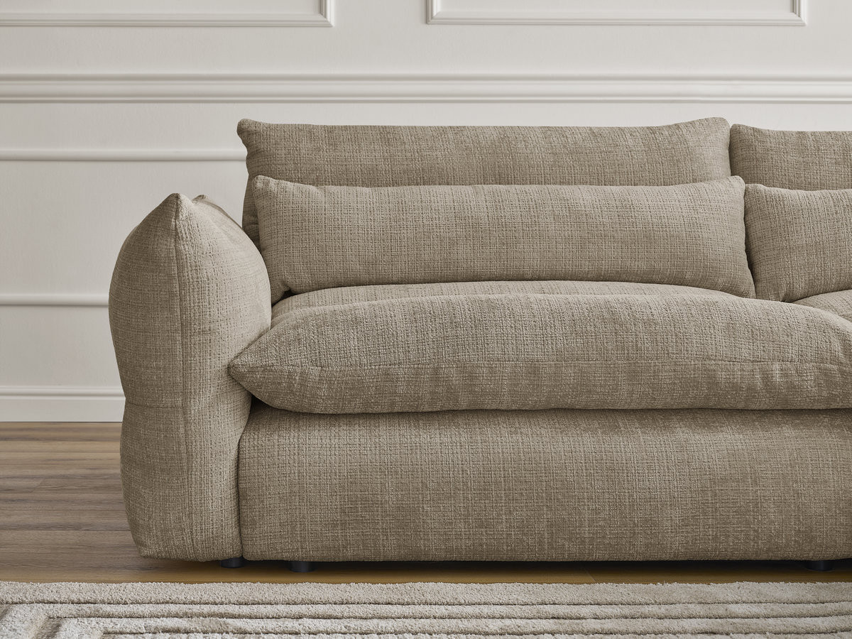 Bobochic Neil Sofa 3-Sitzer mit Pouf Strukturstoff Taupe