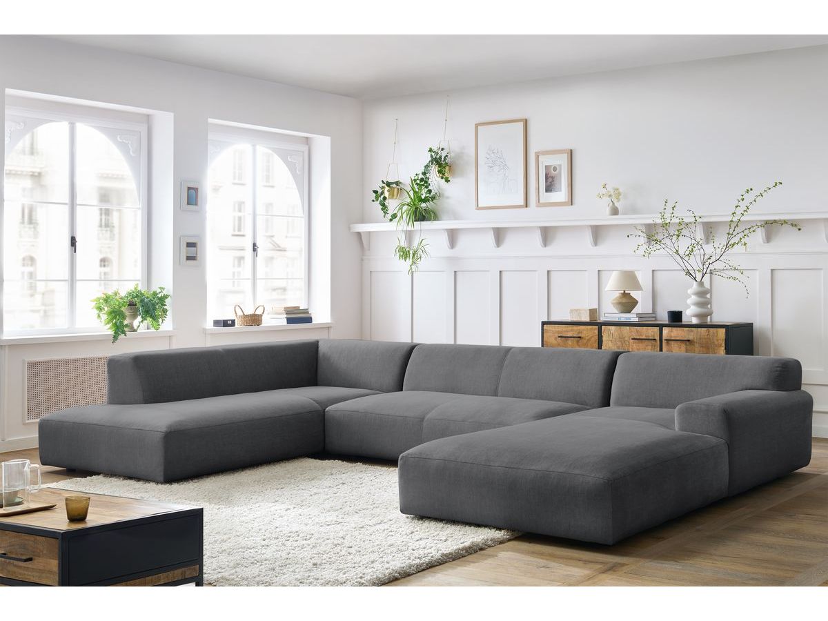 Bobochic Lavena Wohnlandschaft 399 × 220 cm Samt Dunkelgrau Ecke rechts