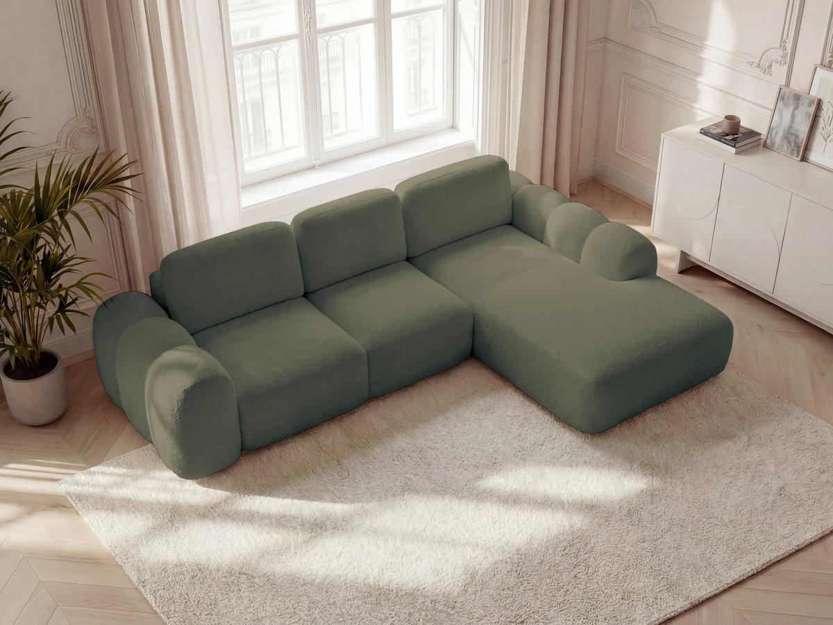 Bobochic Montaigne Ecksofa mit Schlaffunktion und Bettkasten 288 × 196 cm Bouclé-Stoff Grün Ecke rechts