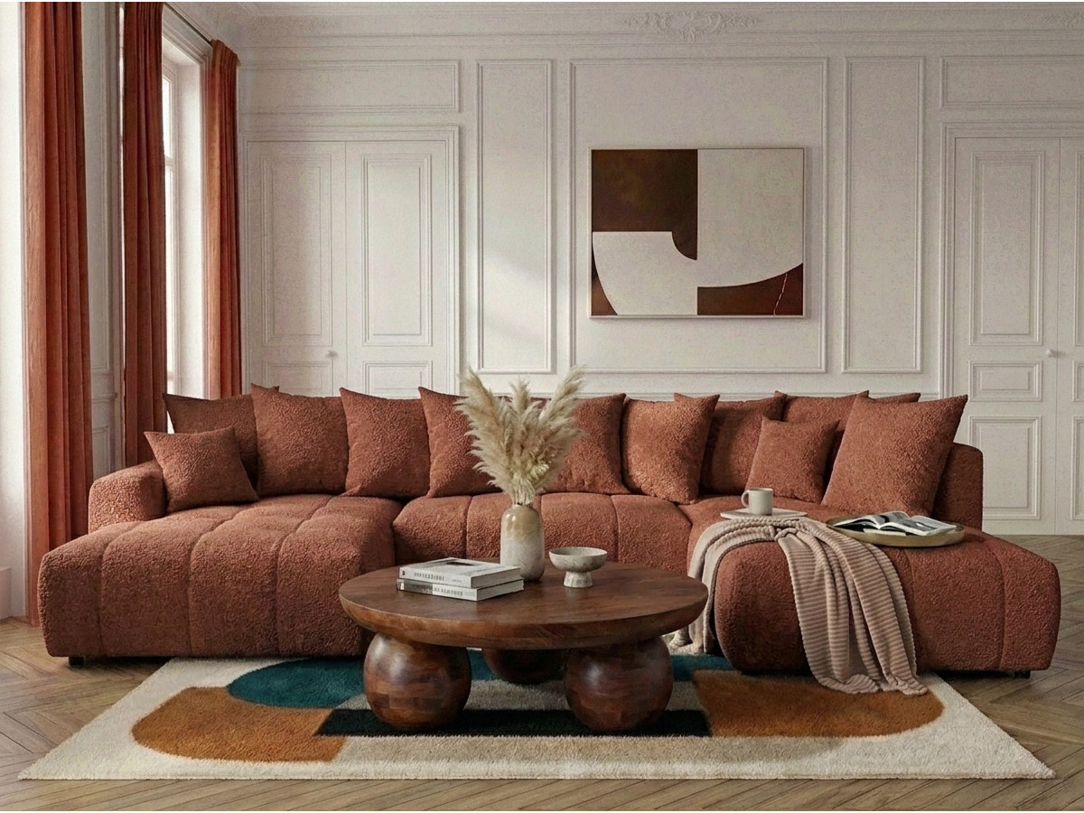Bobochic Roxelane Wohnlandschaft Bouclé-Stoff Orange Ecke links