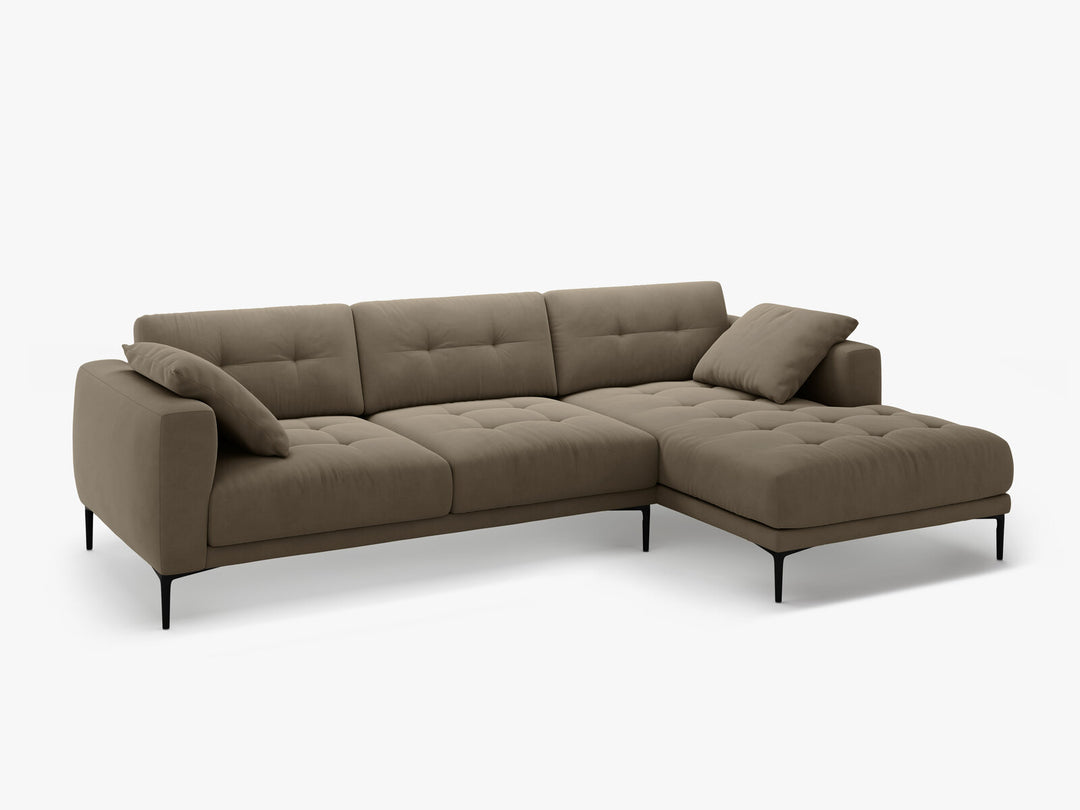 Micadoni Ecksofa Bemy 3-Sitzer Rechts Samt Grau Braun