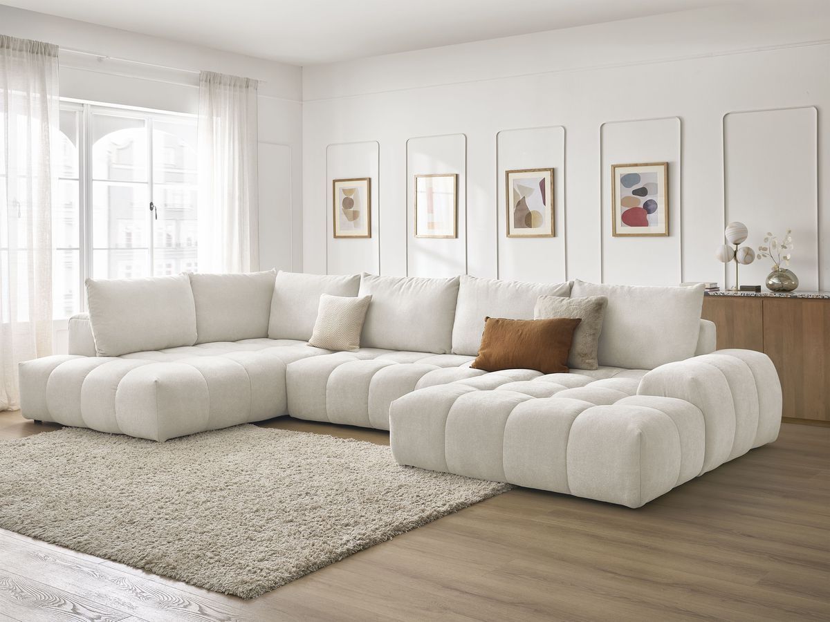 Bobochic Everest Wohnlandschaft, 6 Kissen Strukturstoff Weiß Ecke rechts