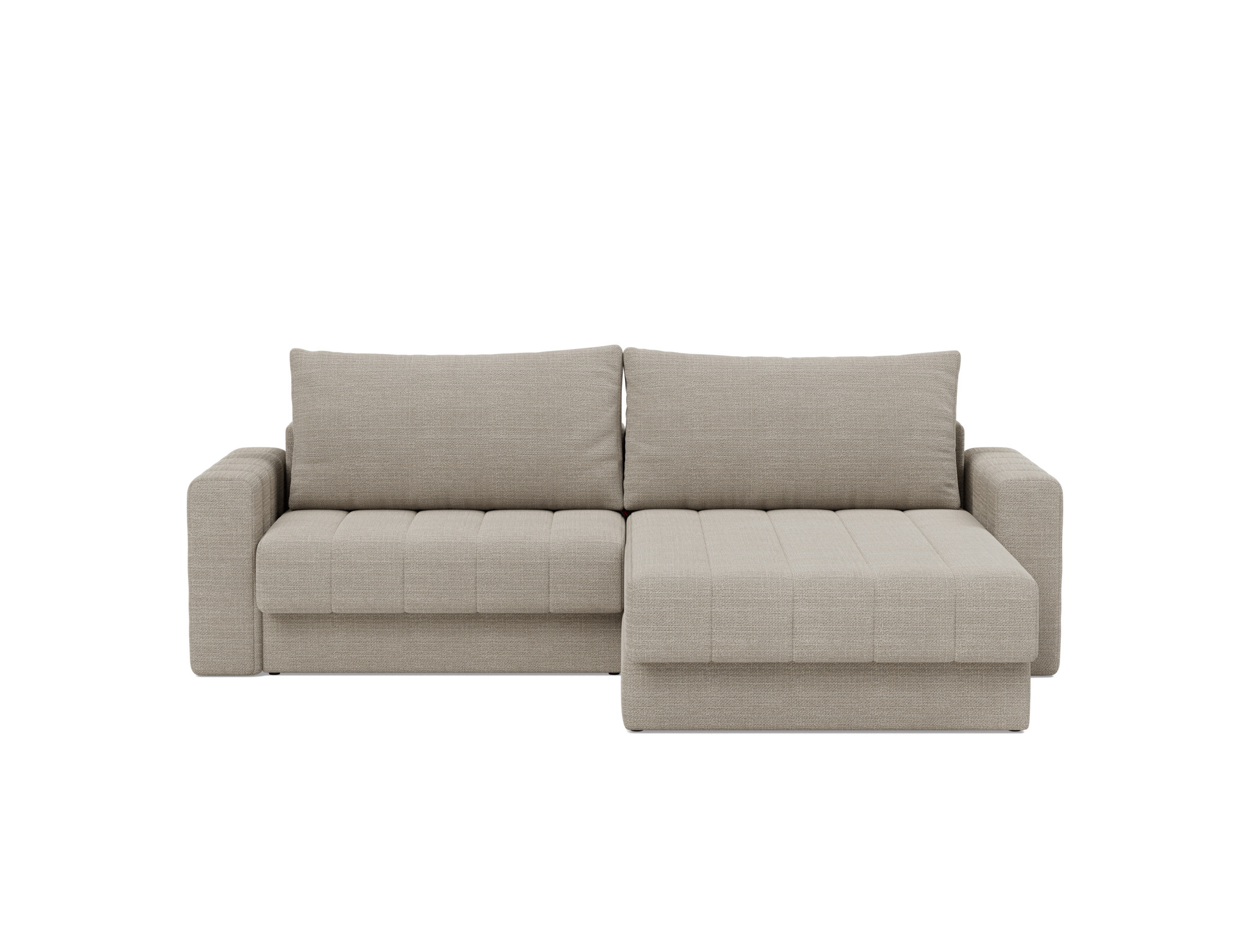 Schlafsofa Akello mit Chaiselongue und Armlehnen Strukturierter Stoff Kenya 579-Gravel
