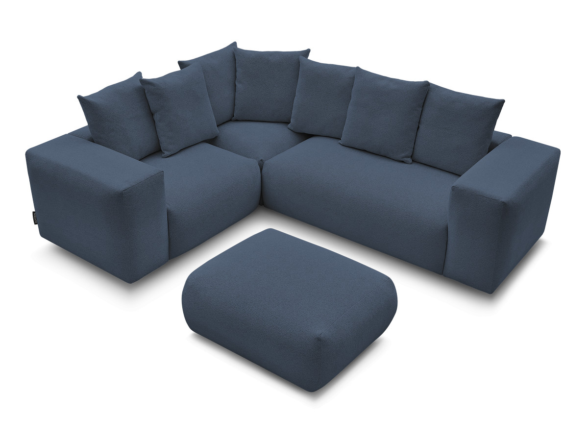 Bobochic Voltaire Ecksofa mit Pouf 268 × 214 cm Melange-Stoff Dunkelblau Ecke links